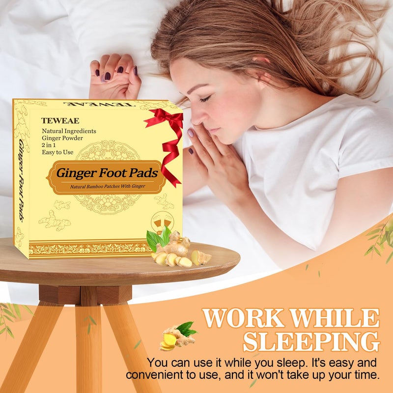 TEWEAE 2 in 1 Ginger Foot Pads, 40Pads Tear and Use, Premium Natural Ingredients Ginger Powder, Bamboo Vinegar FootPads with ''Stay in Place'' Adhesive Pads Sheet - Image 3